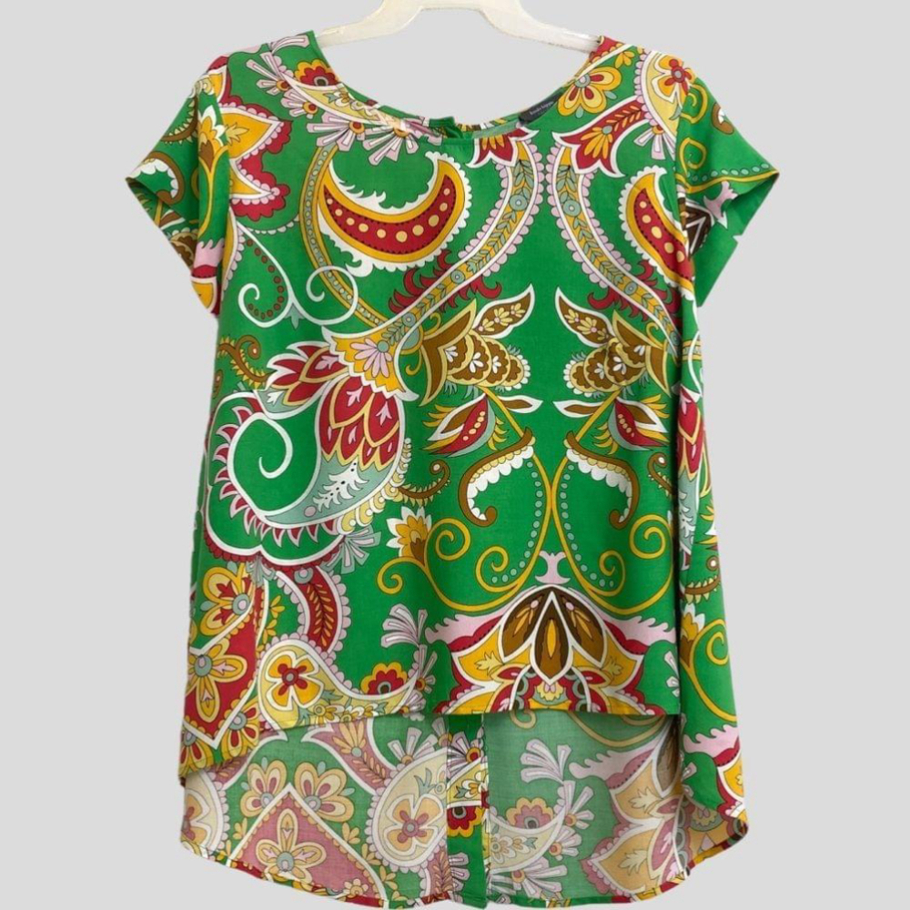 Haute Hippie Women’s 1X Boho Chic Green-Multi Rayon Top Paisley Print